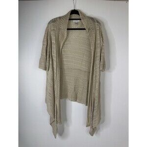 Open Front Crochet Cardigan Waterfall Beach Natural Beige 1X Sweater Shrt Sleeve